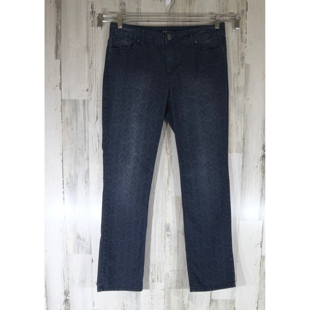 Beau Dawson Straight Leg Jeans 14 (34s31) Dark Wash Blue Damask Floral Scroll